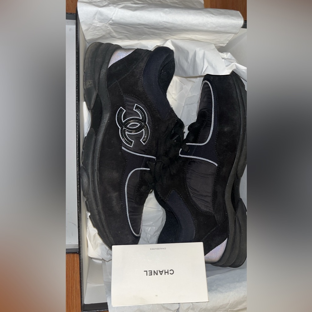 Chanel Velvet Calfskin and Mixed Fibers Black Sneakers